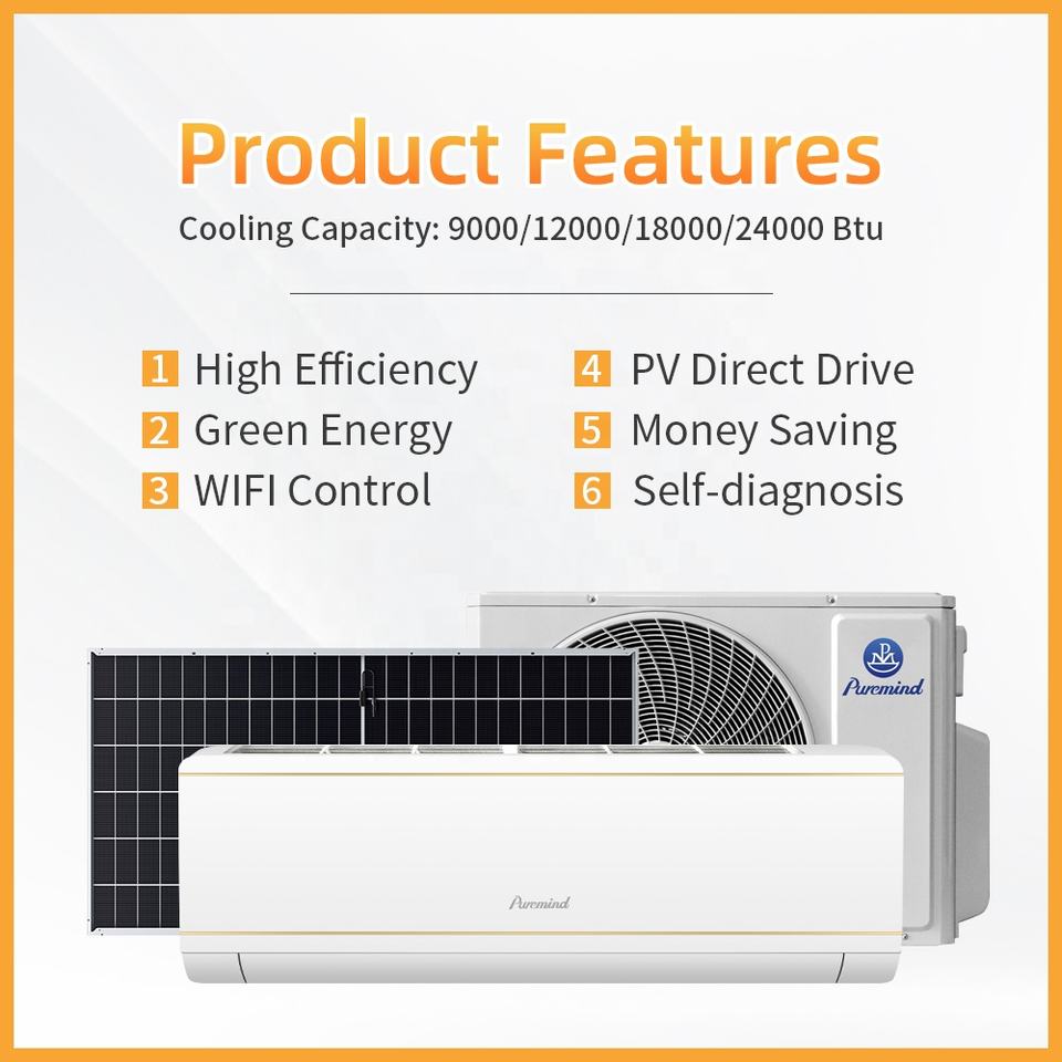 Puremind Dc Ac Hybrid Climatiseur Onduleur 9000btu 12000btu Climatiseurs Solaires De Type Split Panneau Solaire Tuya App - Buy Product on Alibaba.com – Image 8