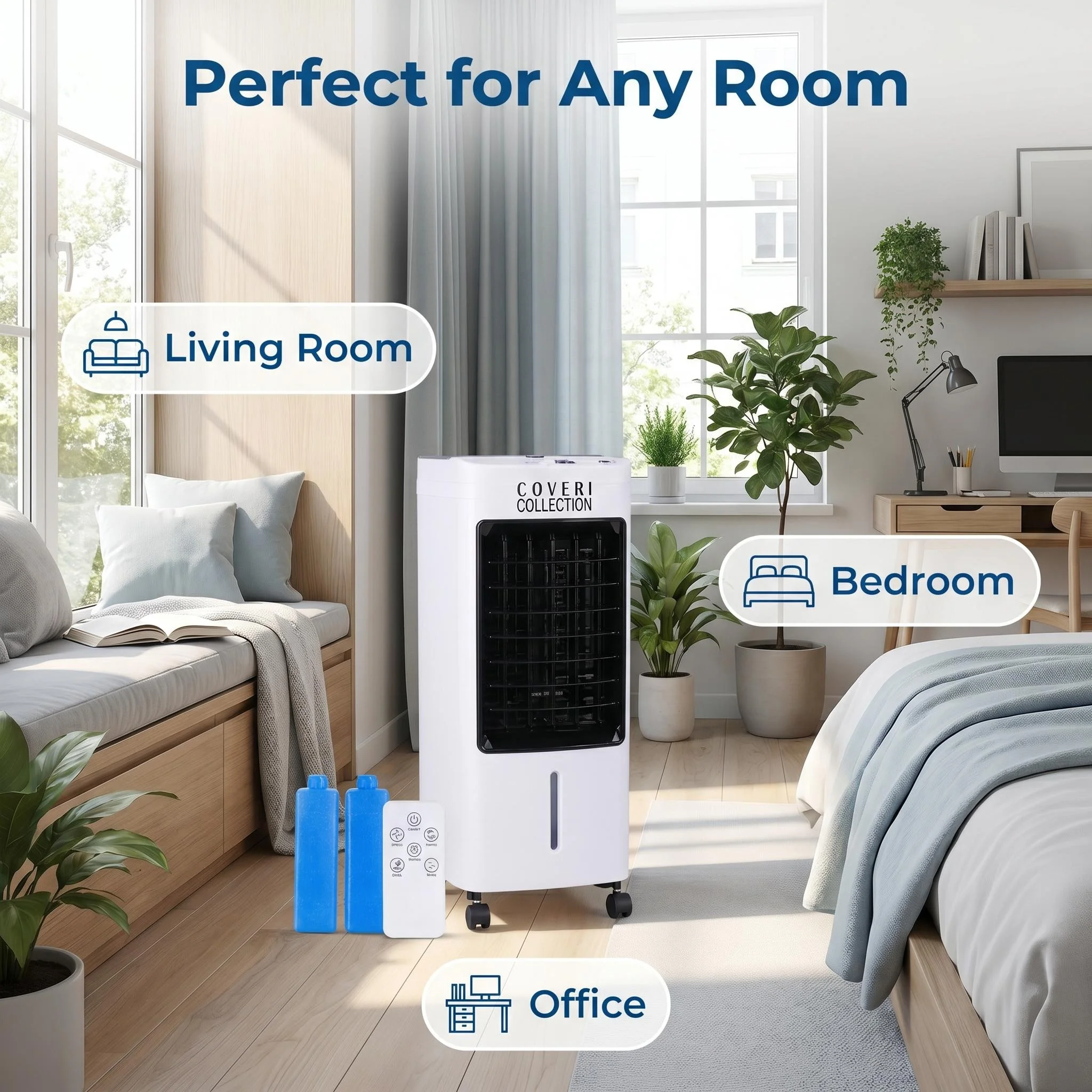 Refroidisseur d'air portable 4L, grand réservoir d'eau, 65W, haute puissance, ventilateur de climatisation par évaporation, 3 vitesses de vent, télécommande, humidificateur mobile avec compartiments à glace pour chambre, dortoir, bureau - AliExpress 6 – Image 2