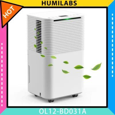 HUMILABS OL12-BD031A Déshumidificateur domestique portable, capacité de déshumidification 12 L, 3 modes, drainage automatique/manuel, minuterie 24 heures, faible bruit, séchage des vêtements