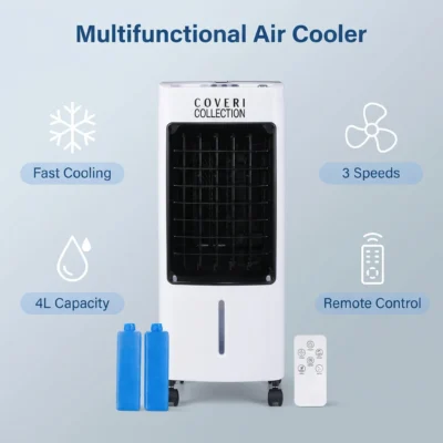 Refroidisseur d’air portable 4L, grand réservoir d’eau, 65W, haute puissance, ventilateur de climatisation par évaporation, 3 vitesses de vent, télécommande, humidificateur mobile avec compartiments à glace pour chambre, dortoir, bureau – AliExpress 6